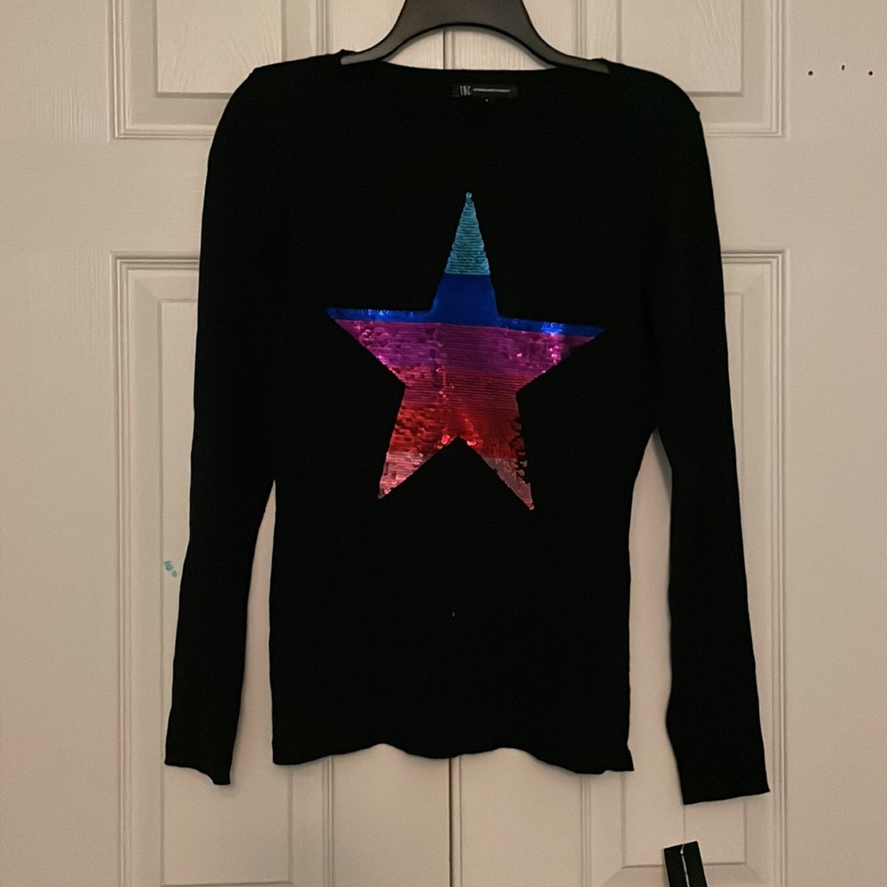NWT INC International Concepts Women's Sequin Star Sweater Black Size XS - Picture 5 of 5